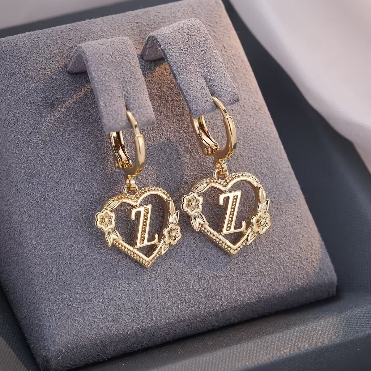 European And American Golden Heart-shaped Letter Earrings