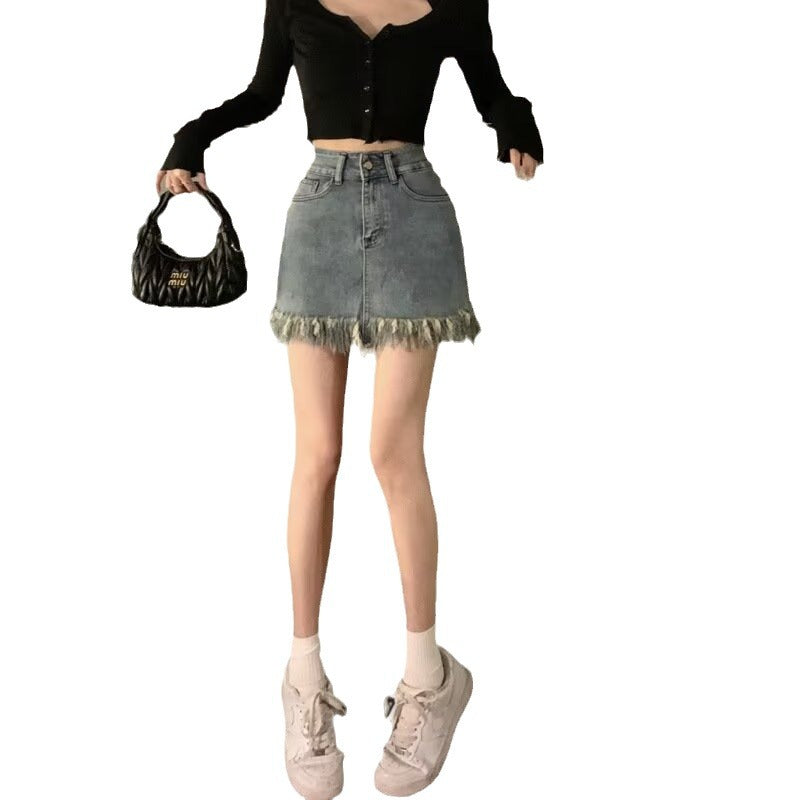 High-waisted Vintage Denim Skirt For Women