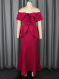 Strapless Ruffled Off-the-shoulder Dress Fishtail Dress