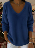 New Womens Plush Pullover With A Drop-shoulder V-neck And Long Sleeves