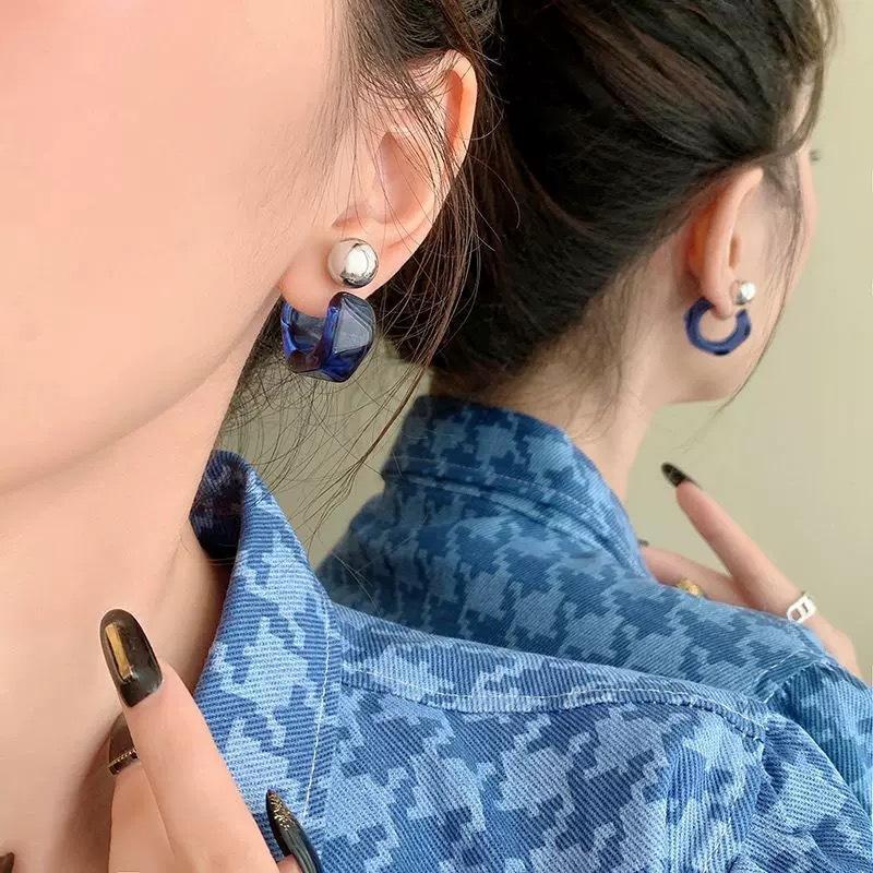 1 Pair Korean Trendy Acrylic C-Shaped Hoop Earrings, Youthful, Stylish & Exquisite Personalized Design Earrings For Women