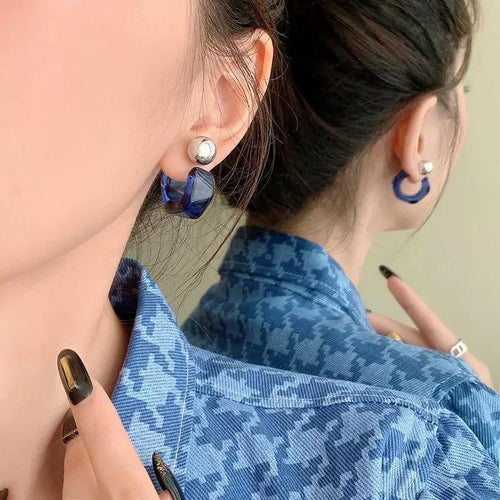 1 Pair Korean Trendy Acrylic C-Shaped Hoop Earrings, Youthful, Stylish & Exquisite Personalized Design Earrings For Women