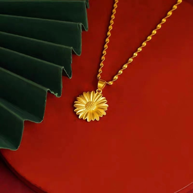 Xiaohongshu-style Court-Style Sunflower Womens Gold-Plated Pendant Necklace