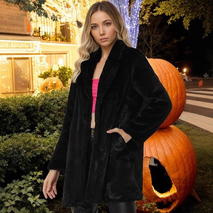 Women's Imitation Otter Rabbit Fur Grass Medium Long Suit Collar Coat