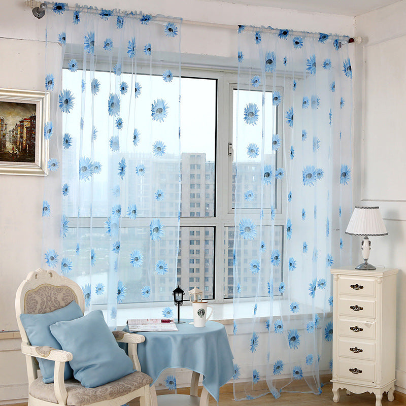 Sunflower Printing Translucent And Breathable Balcony Living Room Curtains And Screens