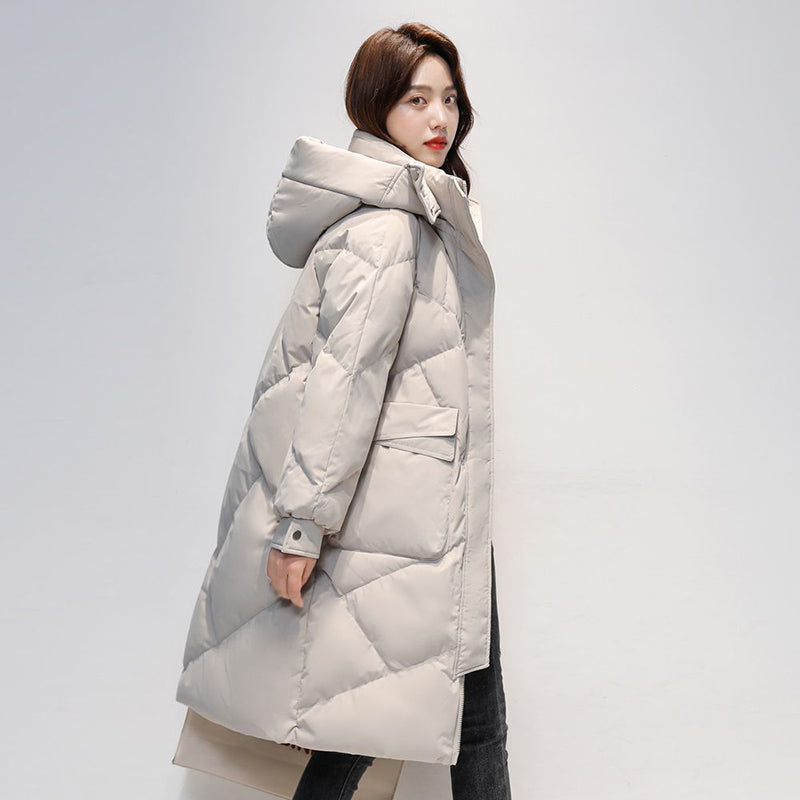 Womens Mid-Length White Down Padded Coat In Plus Sizes