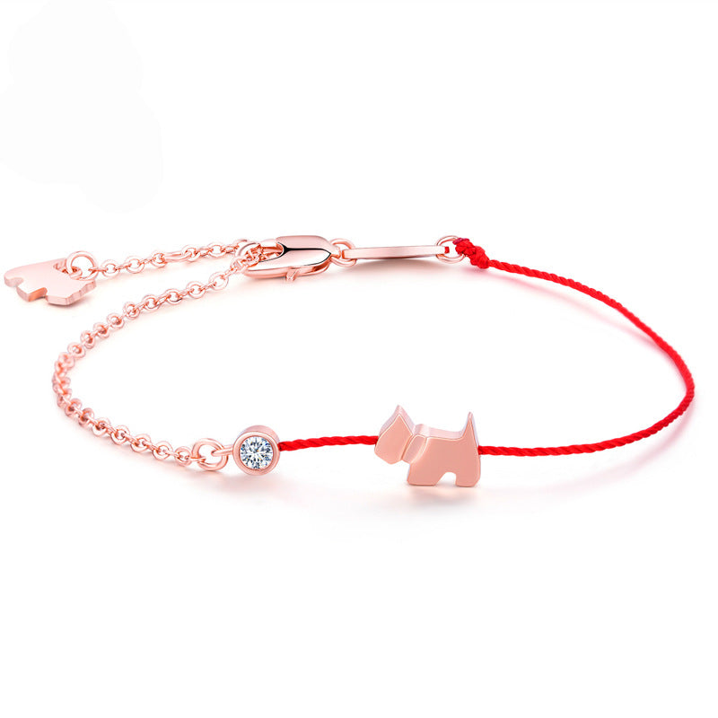 Red String Bracelet For Good Luck Braided With The Twelve Chinese Zodiac Signs And A Puppy Design