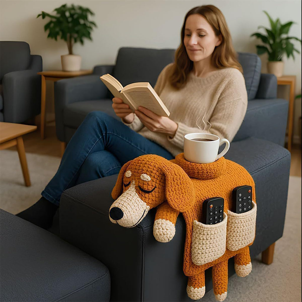Sofa Organizer With Cup Holder Crochet Dog