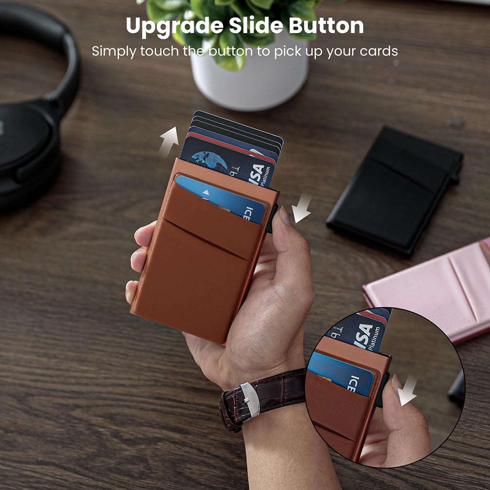 Slim Minimalist Wallet With ID Window,Pop Up Card Holder With Money Pocket Smart Wallet For Men RFID Blocking Metal Card Case