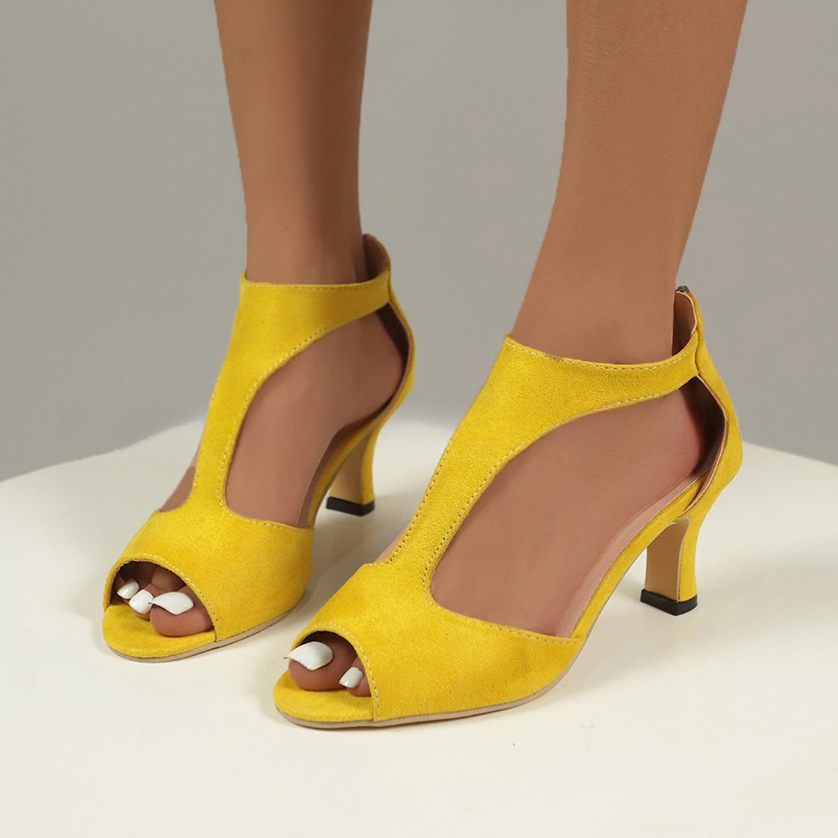 Women's High Heeled Fish Mouth Sandals with Zipper Closure - Summer Dressy Open Toe Footwear