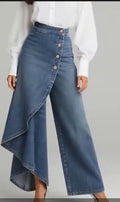 Womens Solid-Color Casual Denim-Style Printed Pants