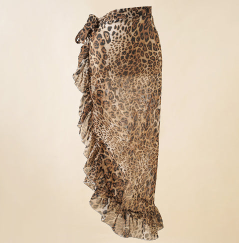 Womens Printed Leopard-Print Beach Skirt