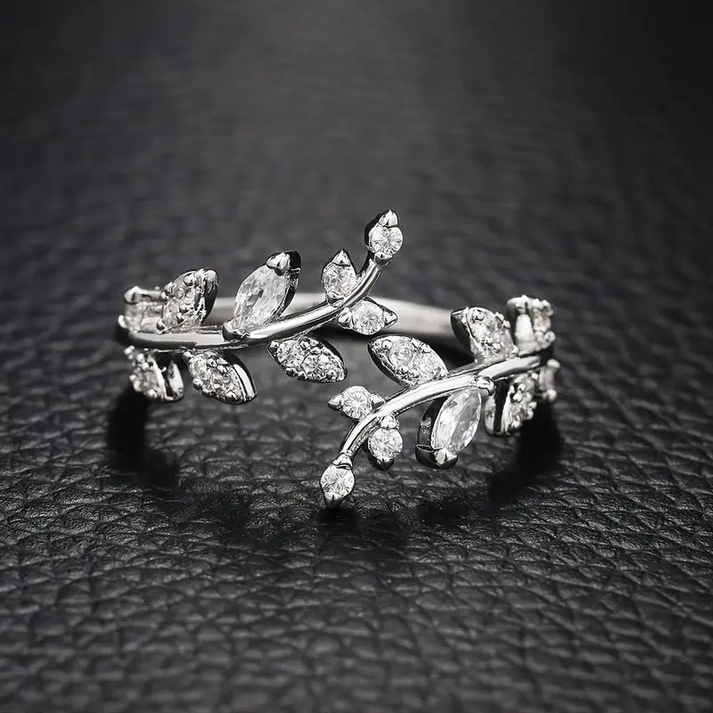 Leaf Ring With Copper And Zircon Inlay