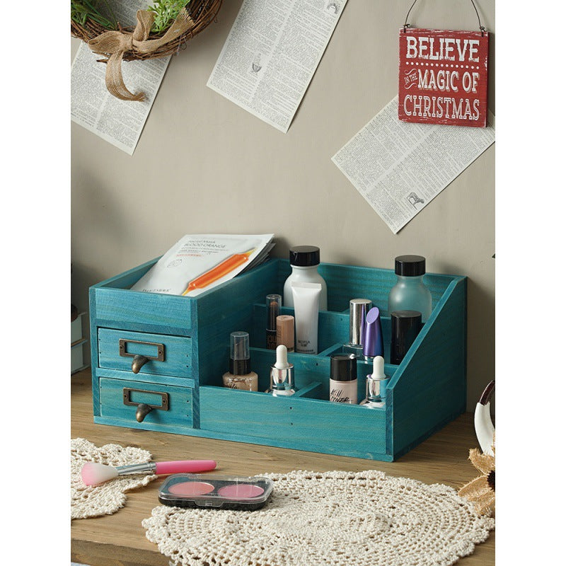 Metal Handle Retro Desktop Organizer Storage Box
