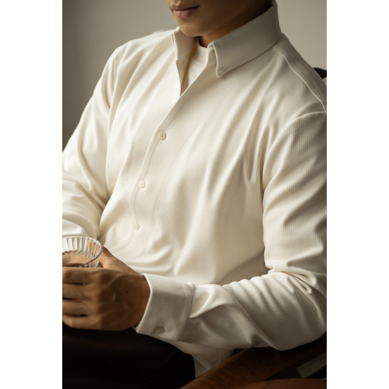 Mens Warm V Neck Long Sleeve Shirt Casual Turn Down Collar