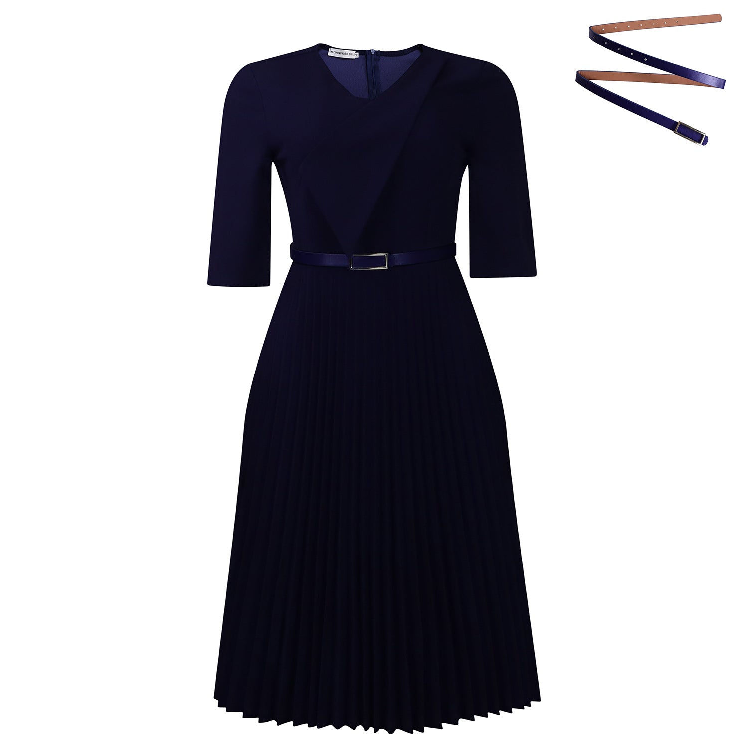 New Stylish Elegant V Neck Solid Color Plus Size Pleated Dress