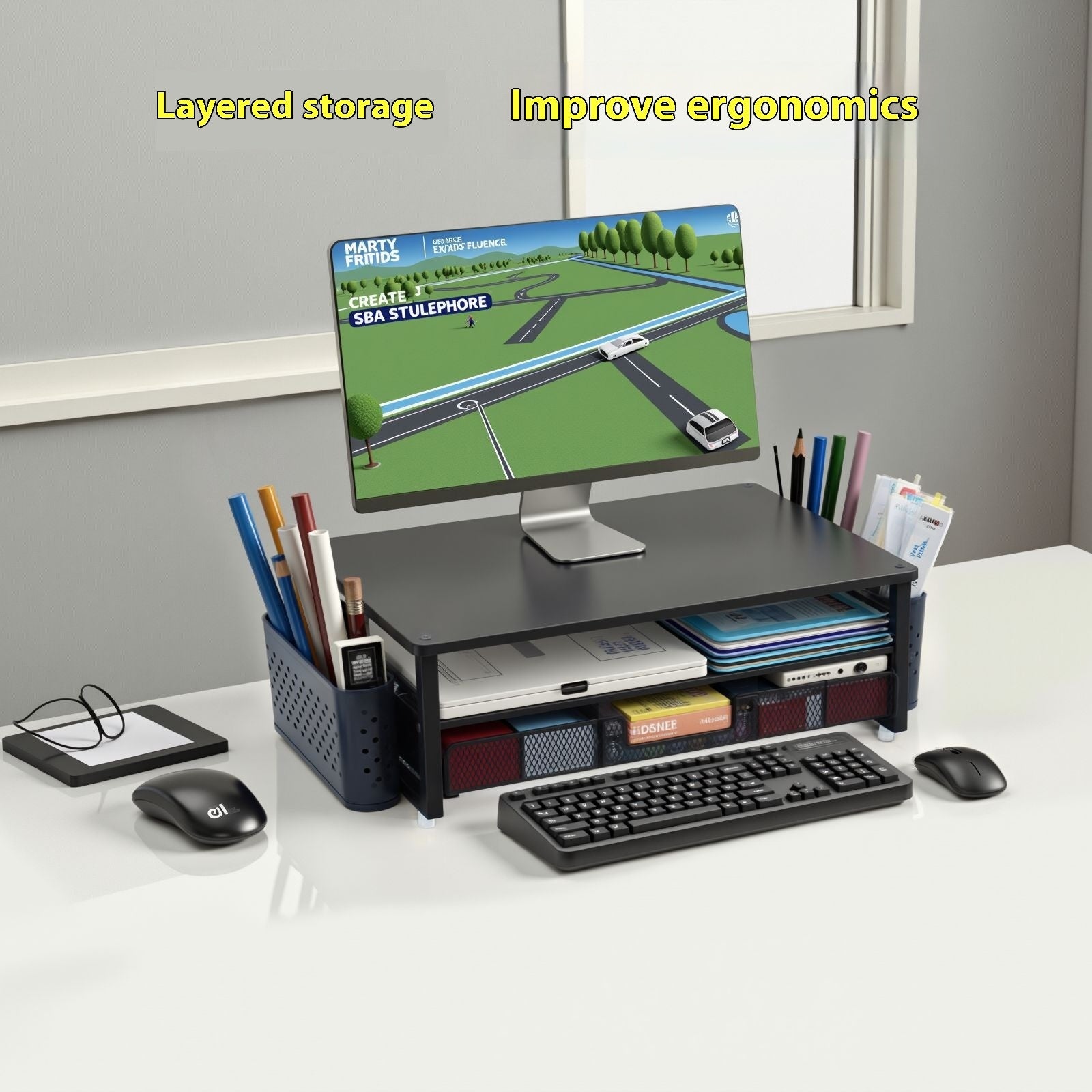 Computer Monitor Elevated Rack Desktop Storage Organizer