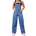 Womens Washed Blue Denim Overalls Casual And Loose-Fitting