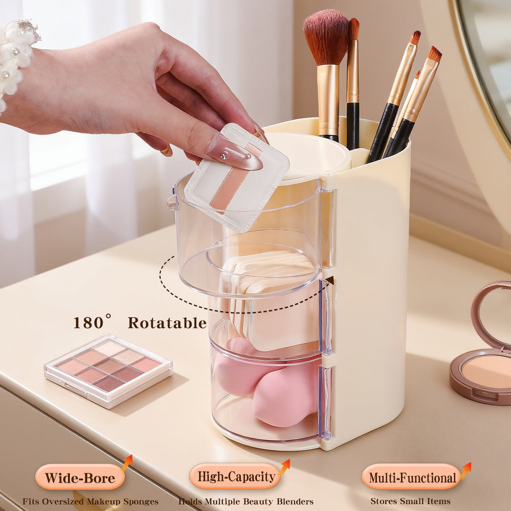 Solid-color Minimalist Multi-tier Rotating Cosmetic Organizer