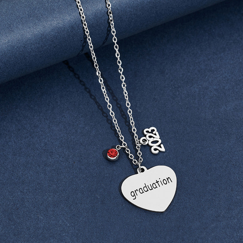 Round Graduation Pendant Necklace Red Crystal Graduation Heart Necklaces