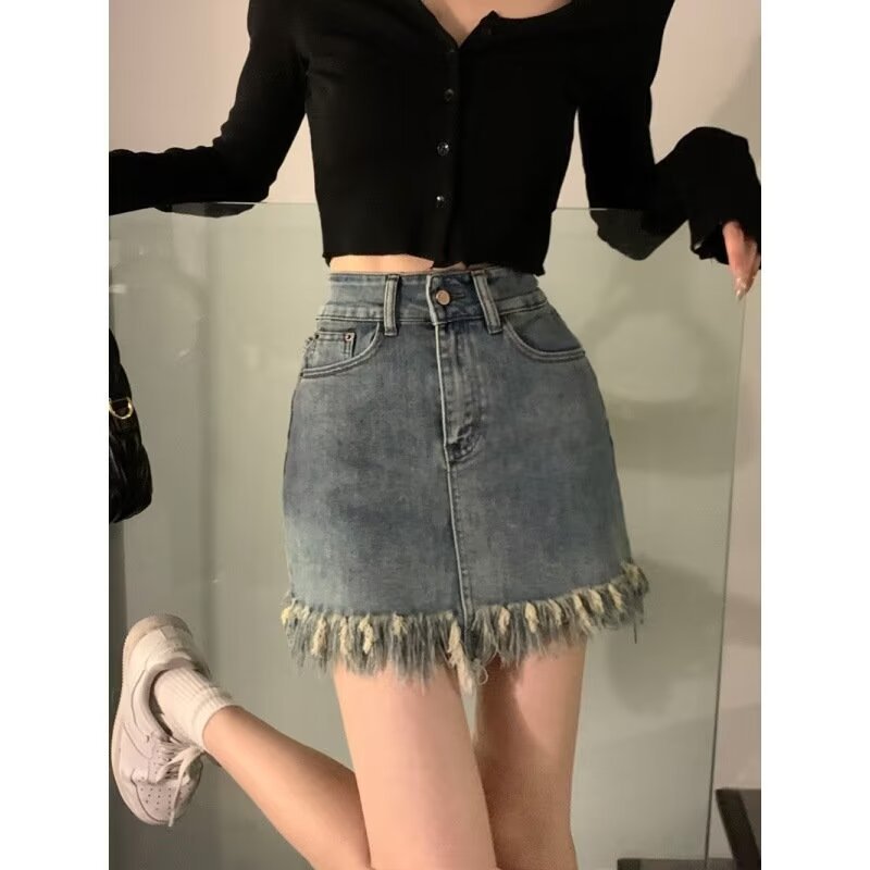 High-waisted Vintage Denim Skirt For Women