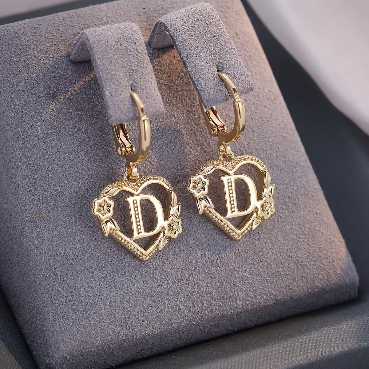 European And American Golden Heart-shaped Letter Earrings