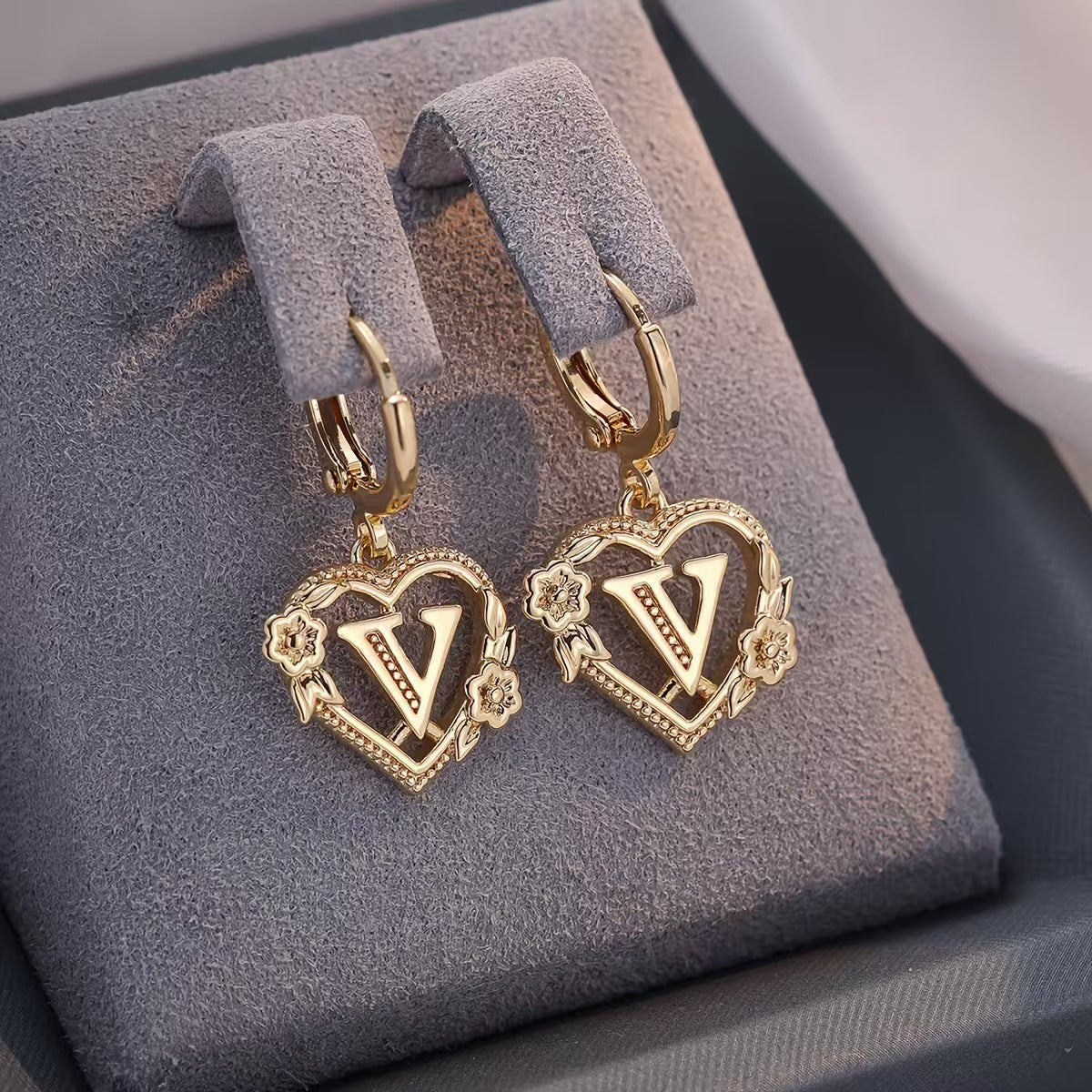European And American Golden Heart-shaped Letter Earrings
