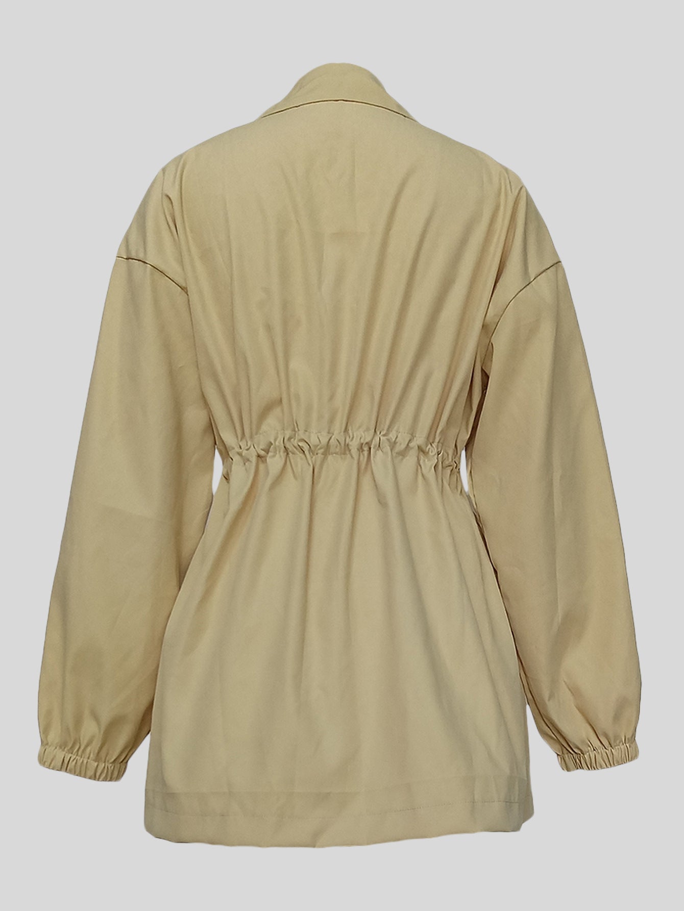 Drawstring Waist Mid-length Trench Coat For Women