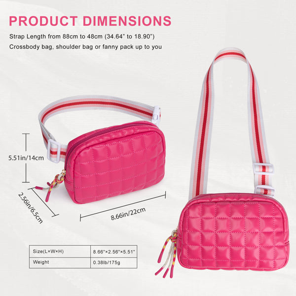 Puffer Bag Quilted Belt Bag Small Puffy Fanny Pack For Woman Running Traveling Hiking Workout Sports With Adjustable Strap-Rose