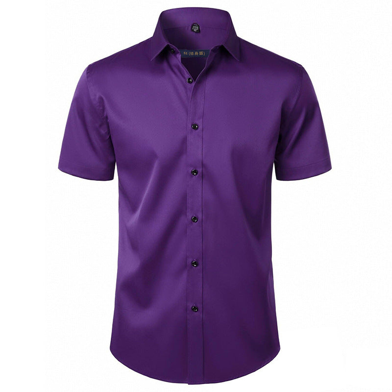 Solid-color Stretchy Cardigan Wrinkle-resistant Long-sleeve Shirt