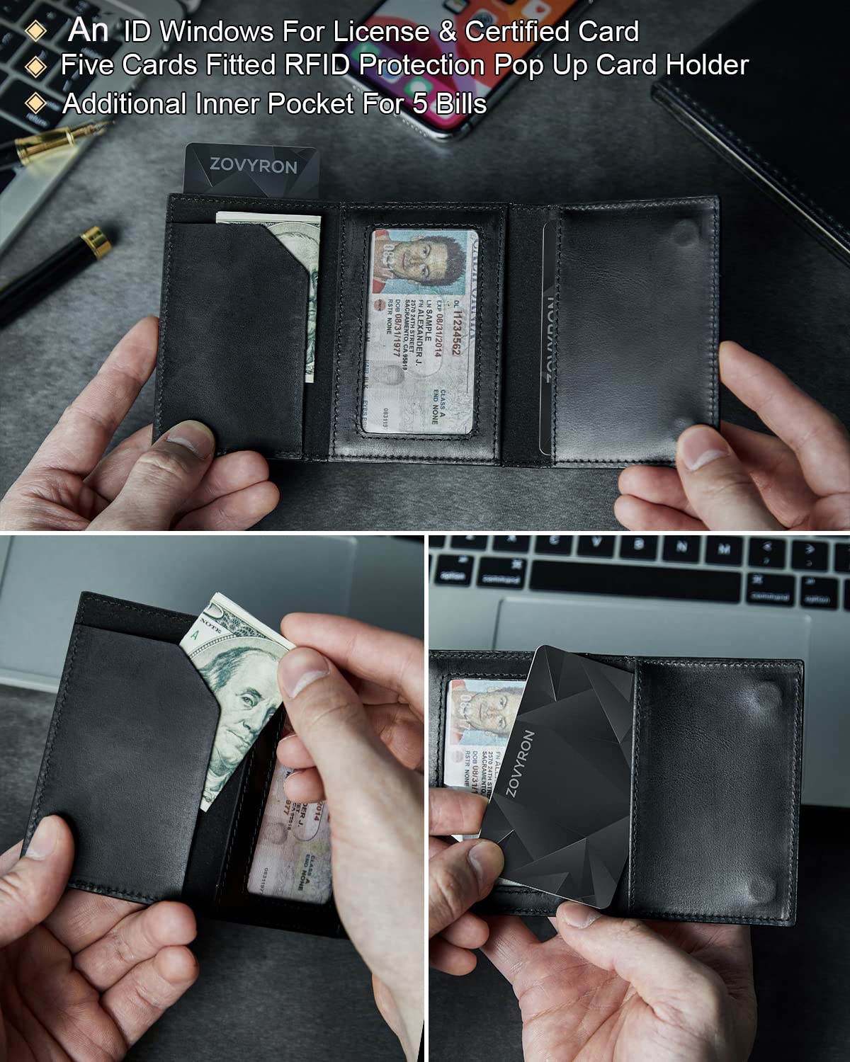 Airtag Wallet Men Smart Wallet Slim Minimalist RFID Front Pocket Wallet With Airtag Holder Metal Money Card Holder ,Airtag Not Included