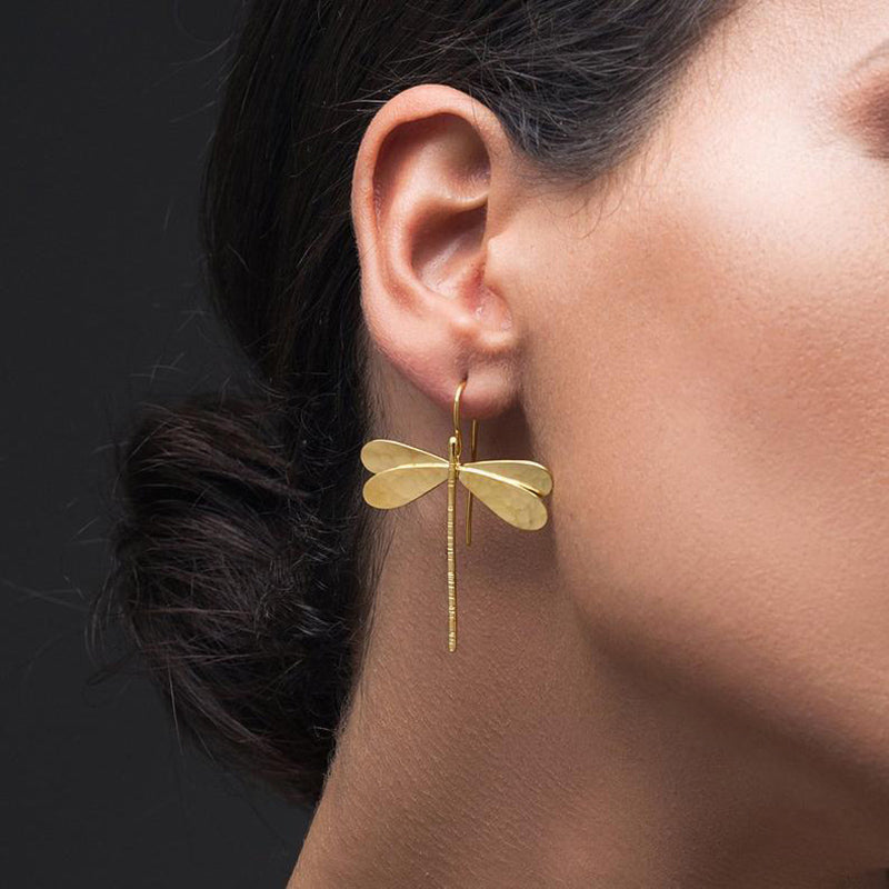 Vintage 3D Gold Dragonfly Statement Earrings For Women Minimalist Jewelry