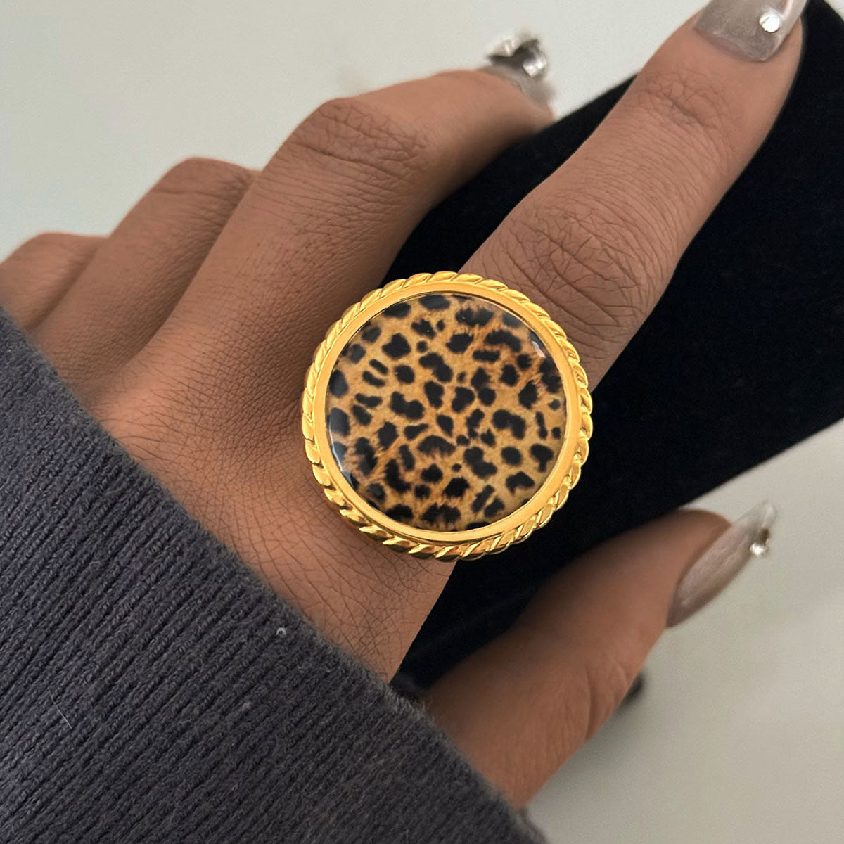 Stainless Steel Leopard-Print Circle Open Ring, Simple Stylish And Luxe-Light
