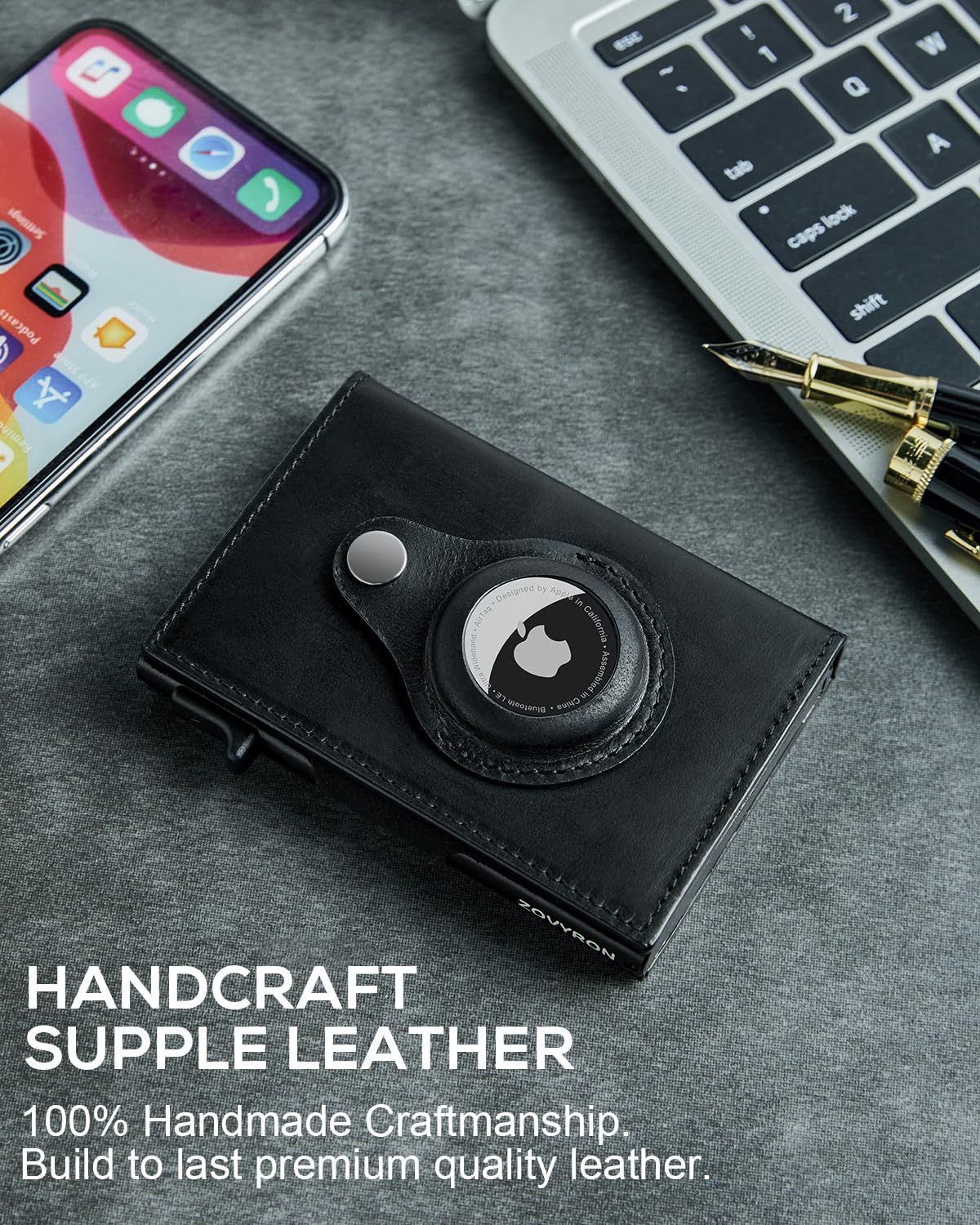 Airtag Wallet Men Smart Wallet Slim Minimalist RFID Front Pocket Wallet With Airtag Holder Metal Money Card Holder ,Airtag Not Included