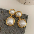 1 Pair Dangle Faux Pearl Geometric Inlaid Earrings, Minimalist & Classic Design, Elegant & Fashionable, Perfect For Women's Banquets & Parties