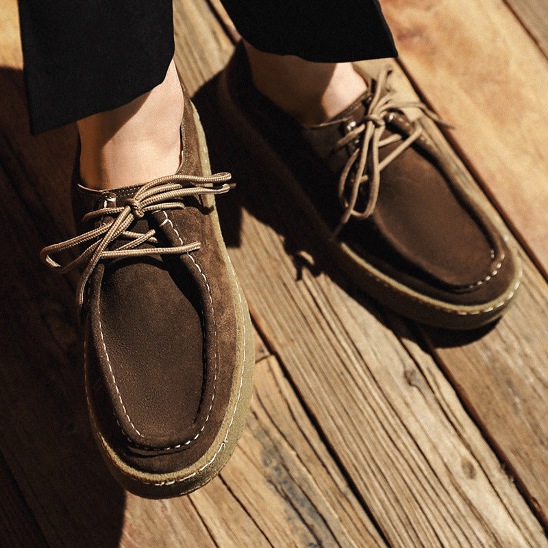 Versatile Suede Sneakers In British Style Made From Genuine Leather