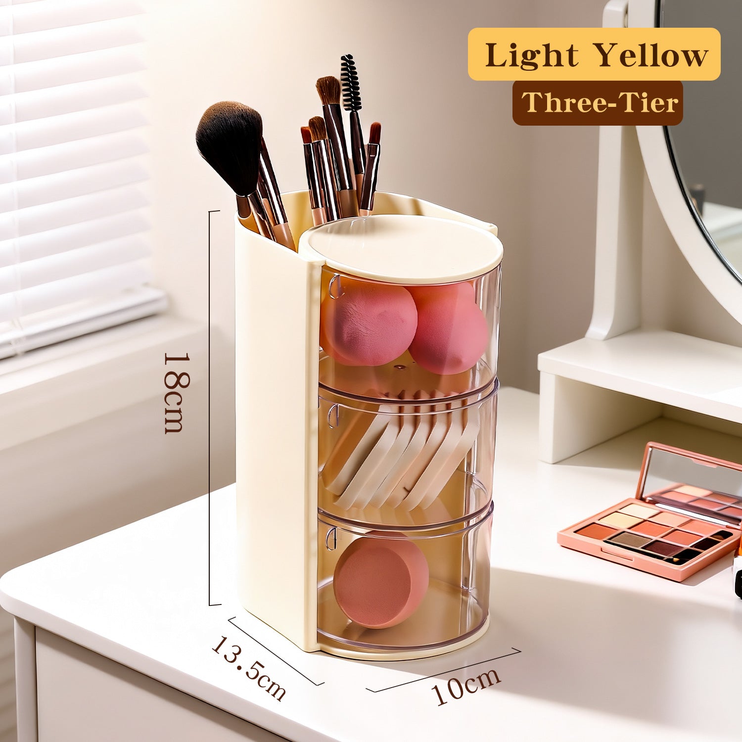 Solid-color Minimalist Multi-tier Rotating Cosmetic Organizer
