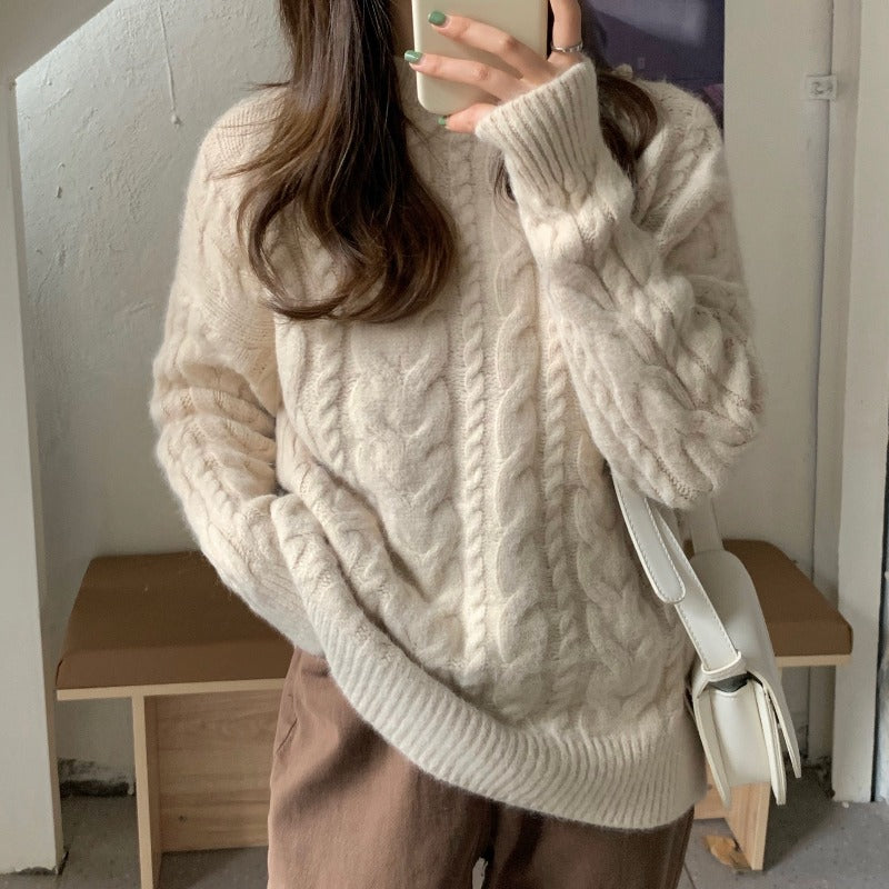 Womens Red Twisted Cable-Knit Pullover Sweater For FallWinter