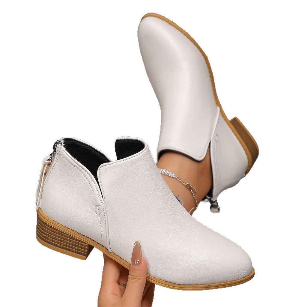 Women's Pointed-toe Leather Boots With Back Zipper