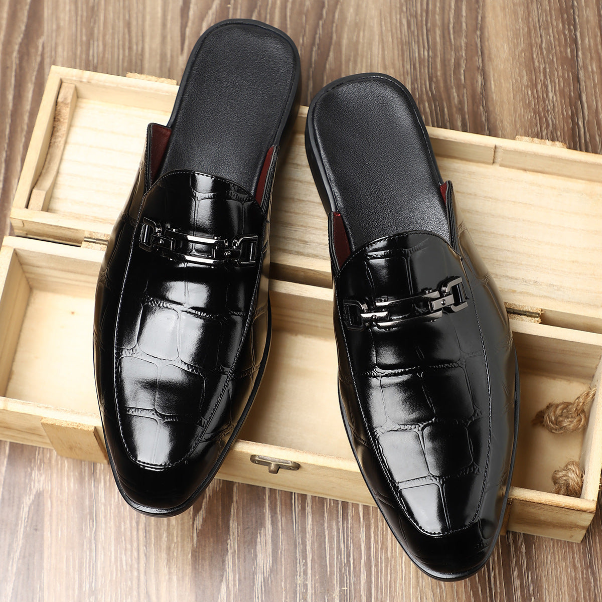 Men's Casual Leather Slippers Without Heel