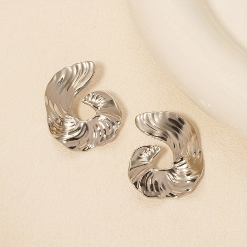 1 Pair Boho Style Irregular Spiral Texture Geometric Earrings, Elegant Design, Perfect For Women's Daily Wear, Banquets & Vacations, All-Season Jewelry Gift