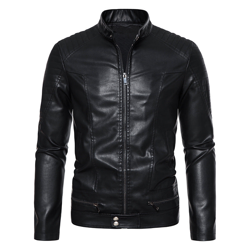 Mens PU Leather Jacket With Zipper Details