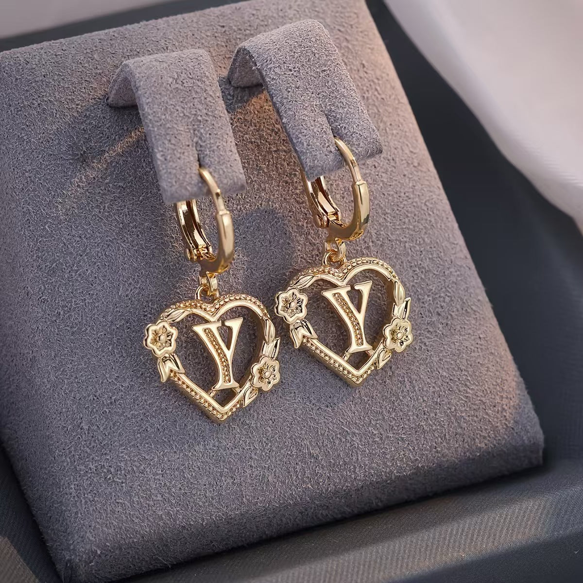 European And American Golden Heart-shaped Letter Earrings