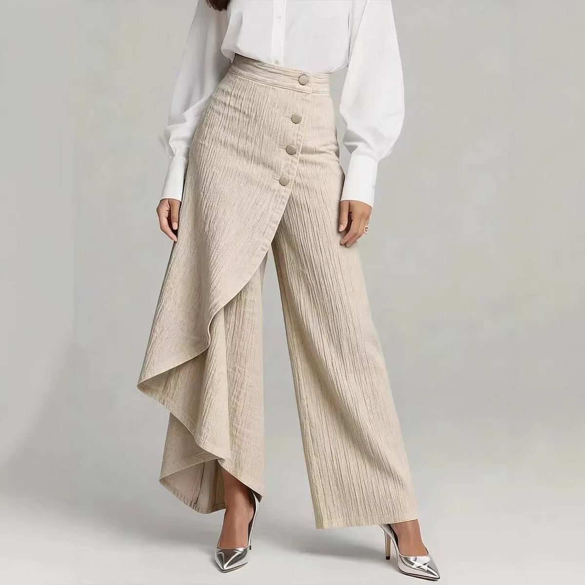 Womens Solid-Color Casual Denim-Style Printed Pants