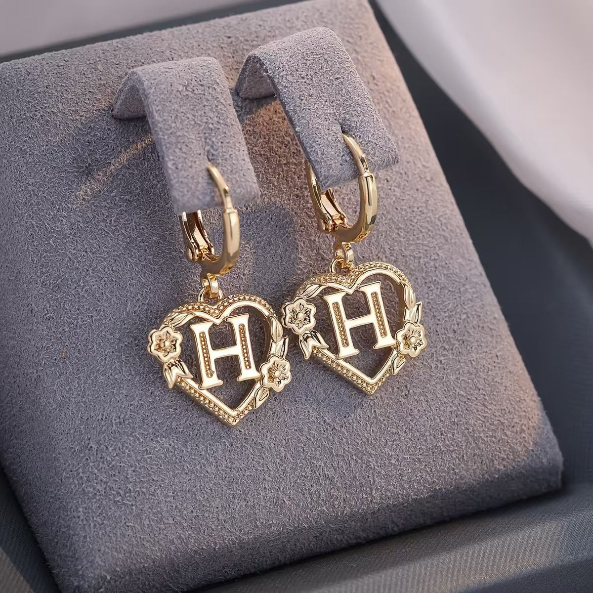 European And American Golden Heart-shaped Letter Earrings
