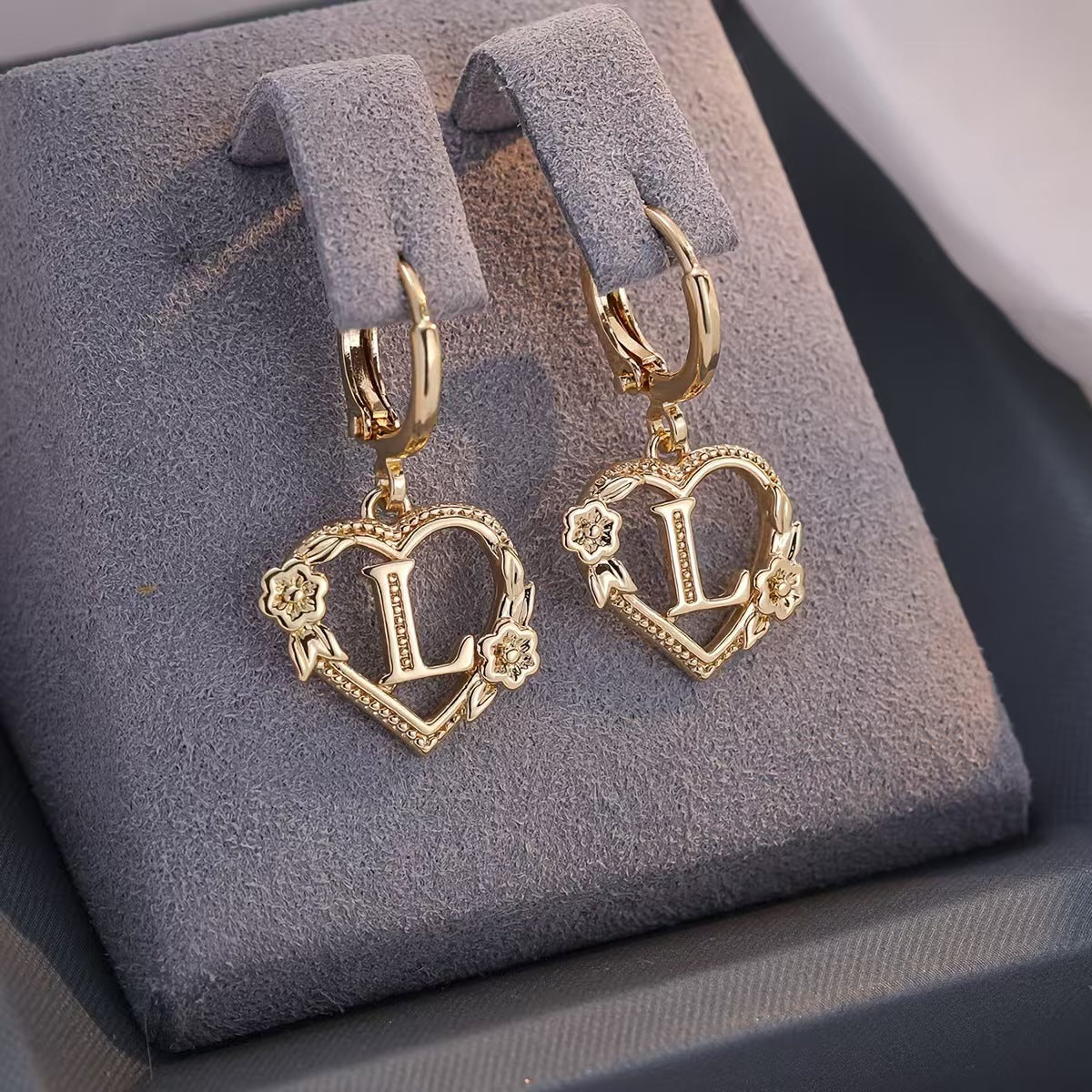 European And American Golden Heart-shaped Letter Earrings