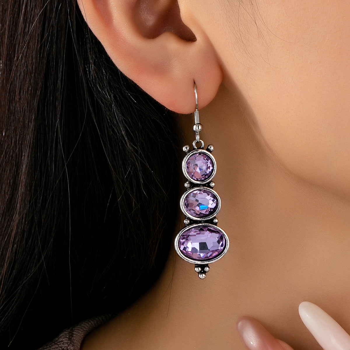 Fashionable And Creative Champagne-Colored Crystal Long Earrings