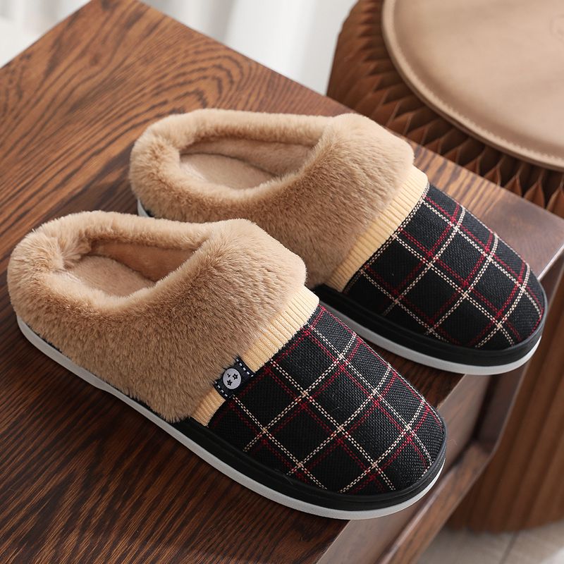 Mens Cotton Slippers For Winter Non-slip  Warm And With A Thick Sole