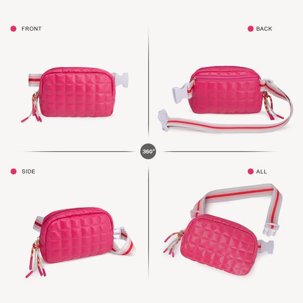 Puffer Bag Quilted Belt Bag Small Puffy Fanny Pack For Woman Running Traveling Hiking Workout Sports With Adjustable Strap-Rose