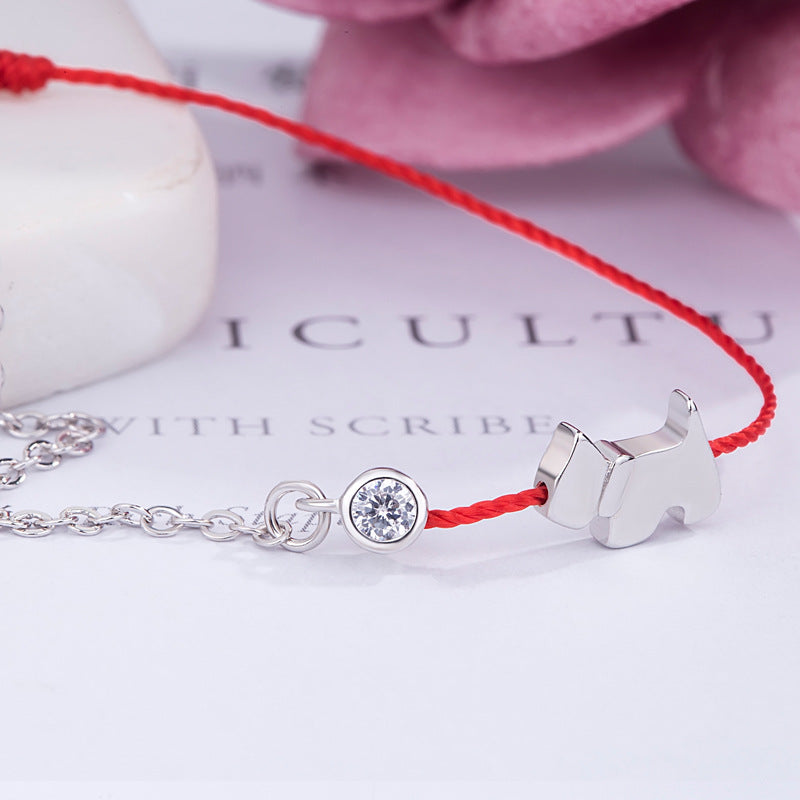Red String Bracelet For Good Luck Braided With The Twelve Chinese Zodiac Signs And A Puppy Design